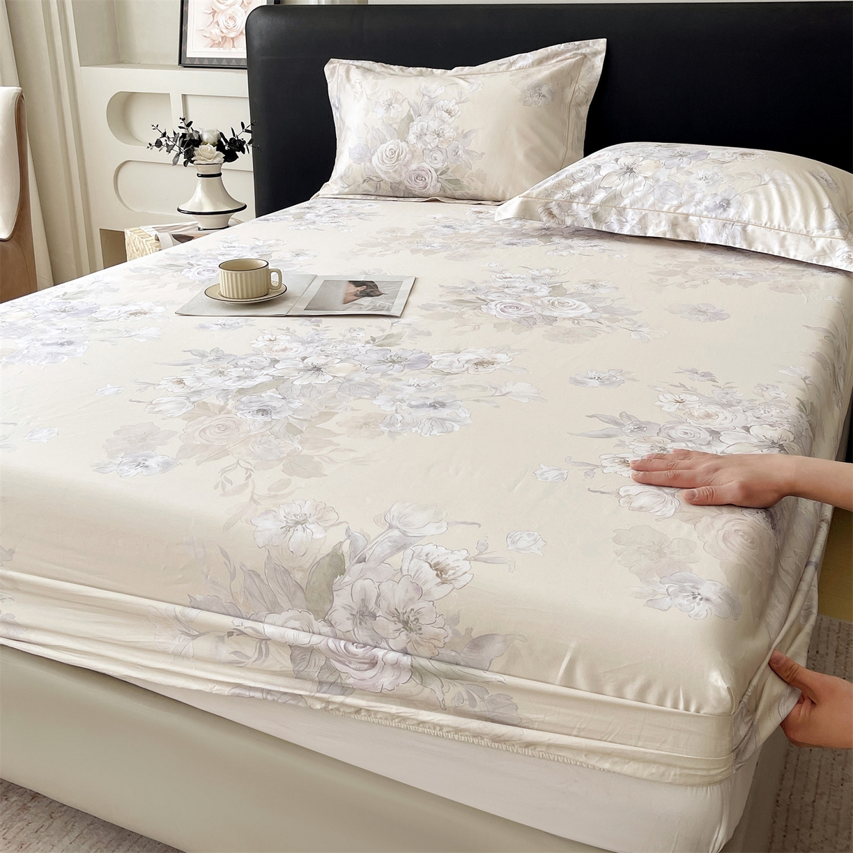 91家纺网 家纺一手货源 找家纺 宝齐莱家纺 2026新款全棉纯棉活性印花单床笠床笠单件 花开锦绣