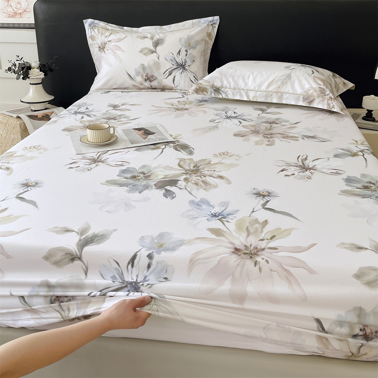 91家纺网 家纺一手货源 找家纺 宝齐莱家纺 2026新款全棉纯棉活性印花单床笠床笠单件 花知晓