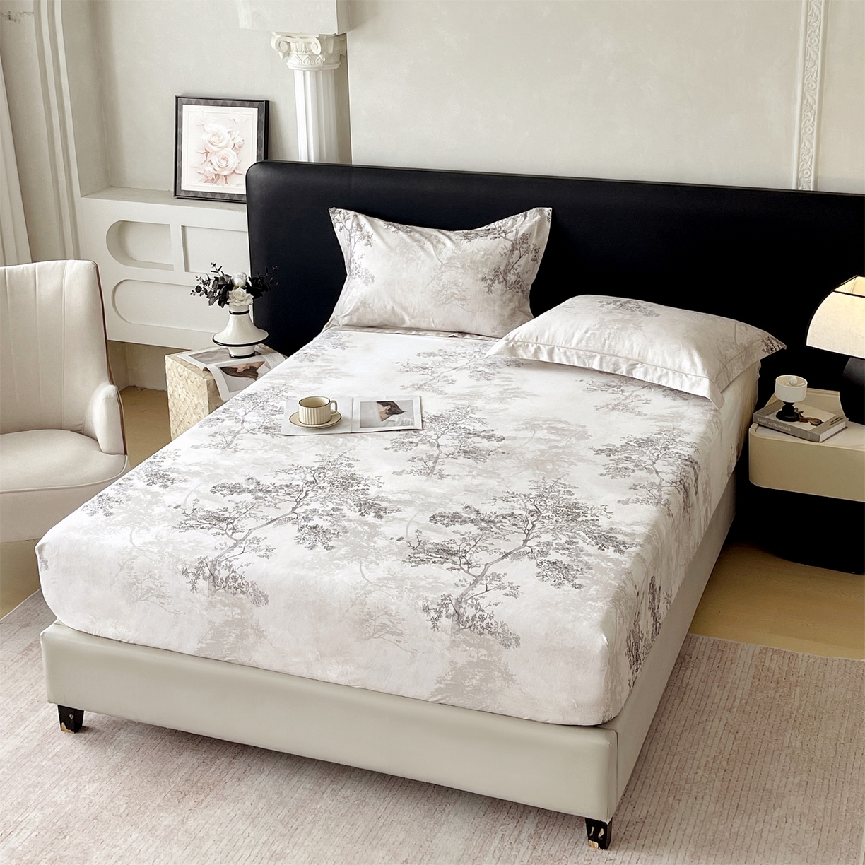 91家纺网 家纺一手货源 找家纺 宝齐莱家纺 2026新款全棉纯棉活性印花单床笠床笠单件 月光森林