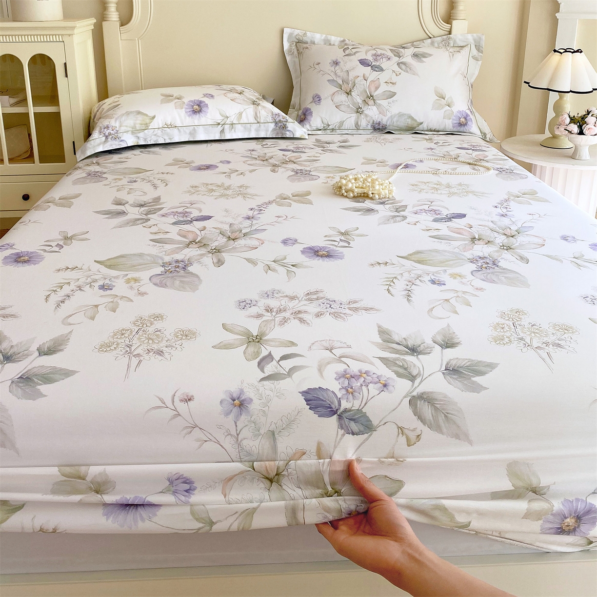 91家纺网 家纺一手货源 找家纺 宝齐莱家纺 2026新款全棉纯棉活性印花单床笠床笠单件 浪漫花季