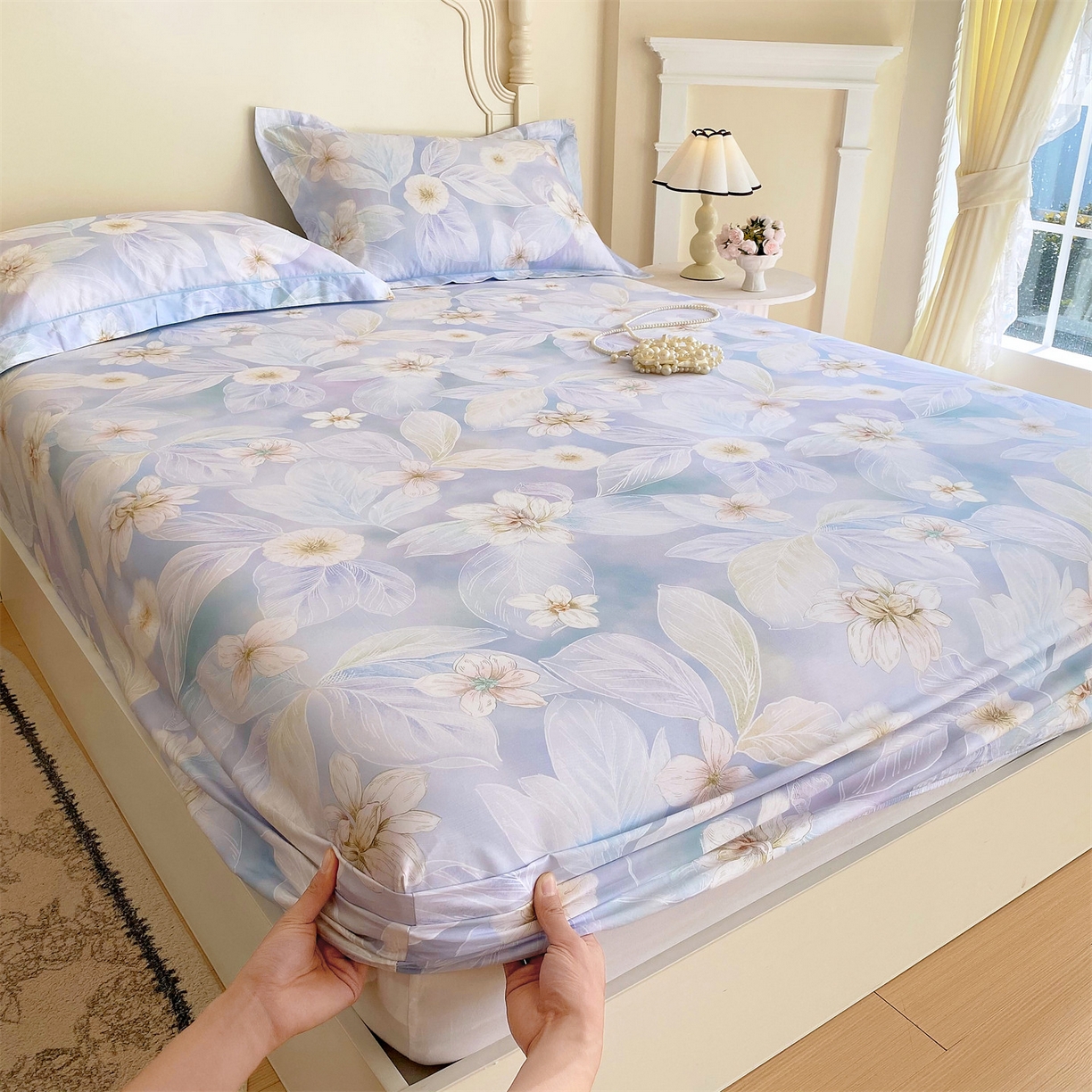 宝齐莱家纺 2026新款全棉纯棉活性印花单床笠床笠单件 蓝色梦幻