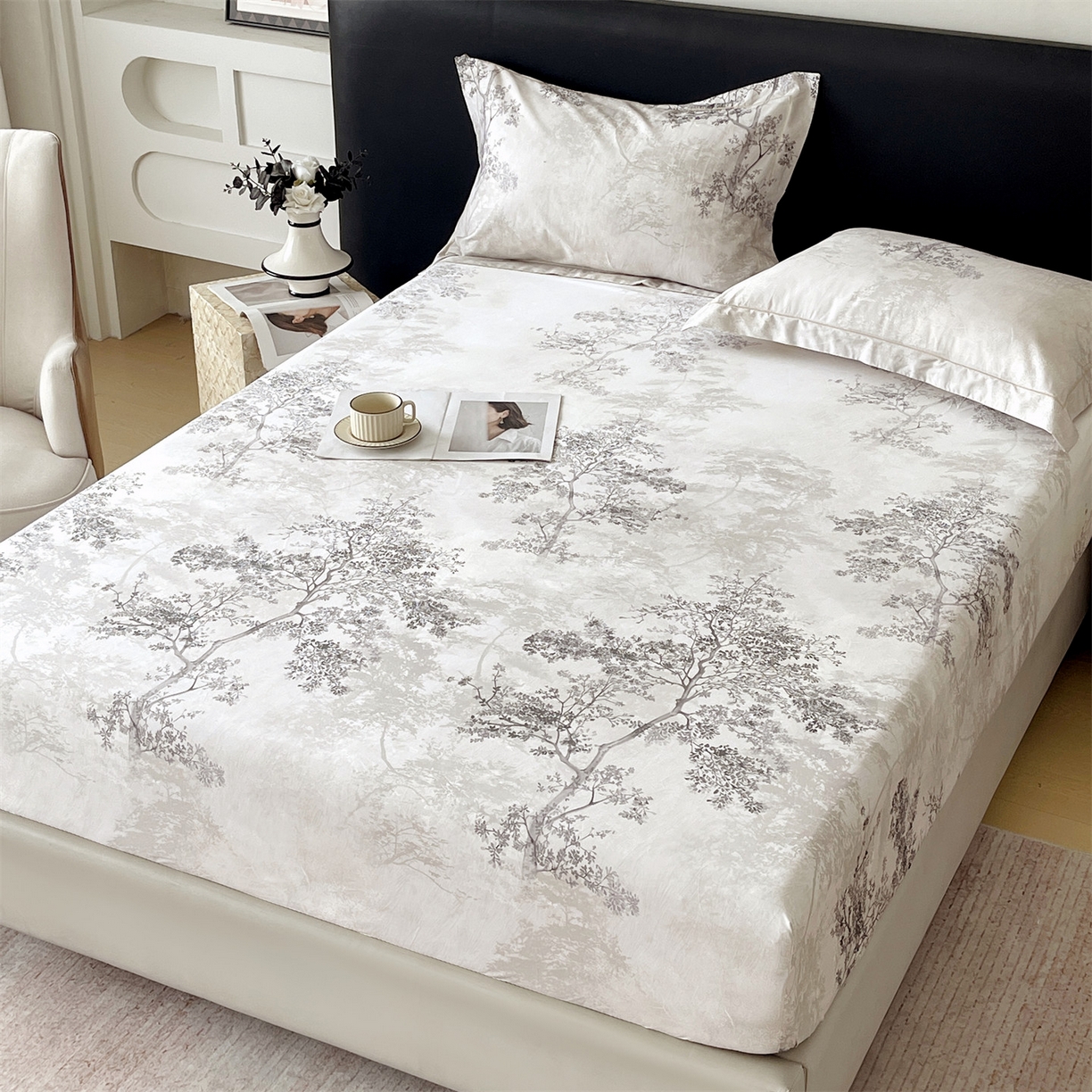 91家纺网 家纺一手货源 找家纺 宝齐莱家纺 2026新款全棉纯棉活性印花单床笠床笠单件 月光森林