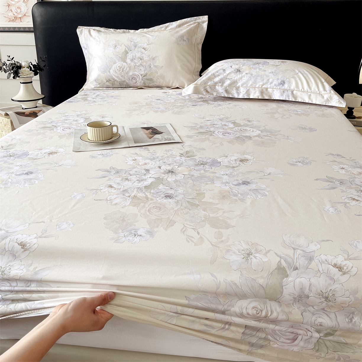 91家纺网 家纺一手货源 找家纺 宝齐莱家纺 2026新款全棉纯棉活性印花单床笠床笠单件 花开锦绣