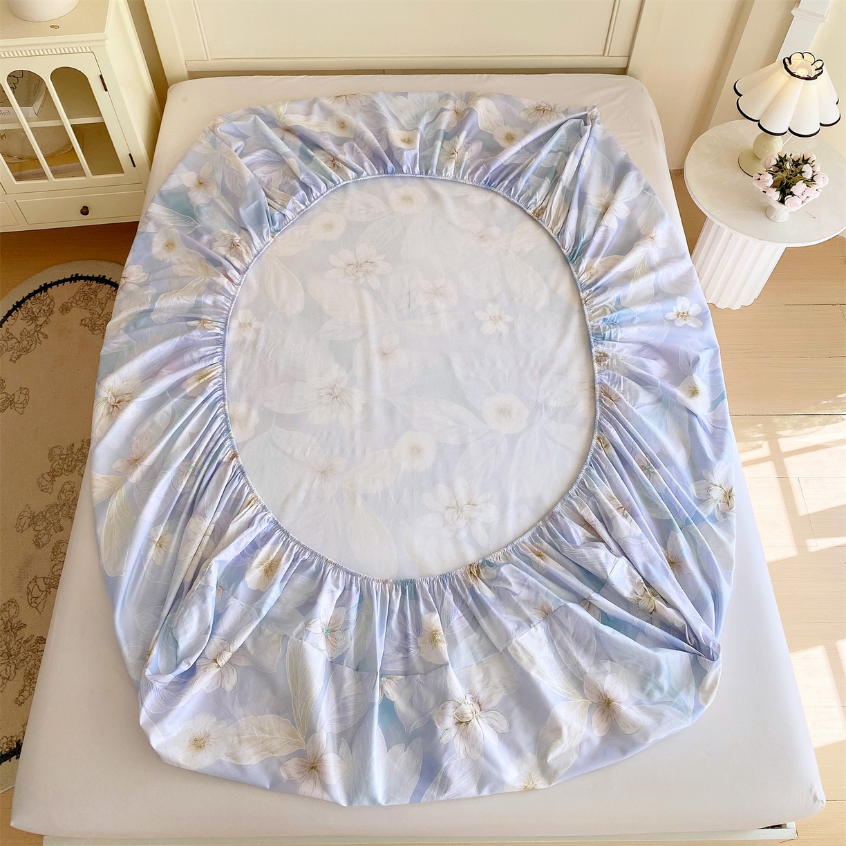 91家纺网 家纺一手货源 找家纺 宝齐莱家纺 2026新款全棉纯棉活性印花单床笠床笠单件 蓝色梦幻