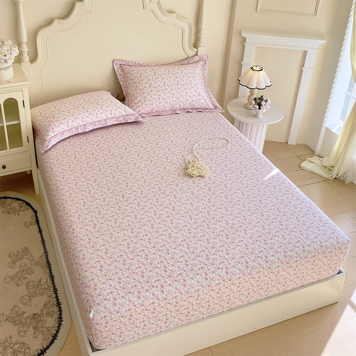 91家纺网 家纺一手货源 找家纺 宝齐莱家纺 2026新款全棉纯棉活性印花单床笠床笠单件 花姿漫