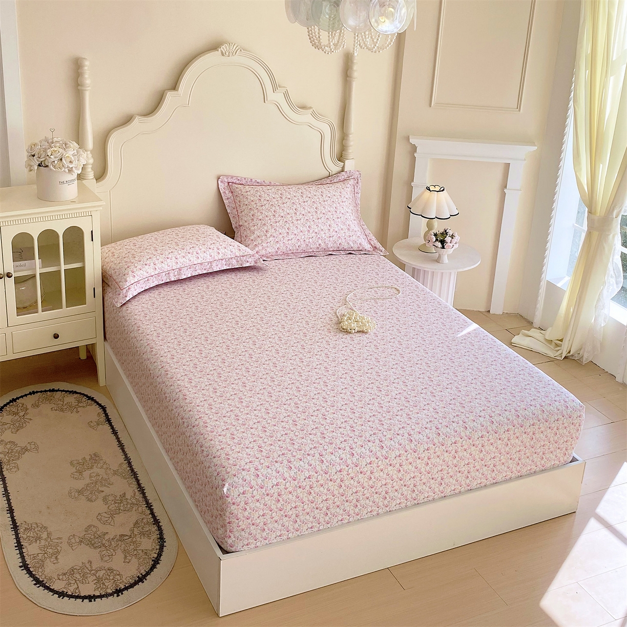 91家纺网 家纺一手货源 找家纺 宝齐莱家纺 2026新款全棉纯棉活性印花单床笠床笠单件 花姿漫