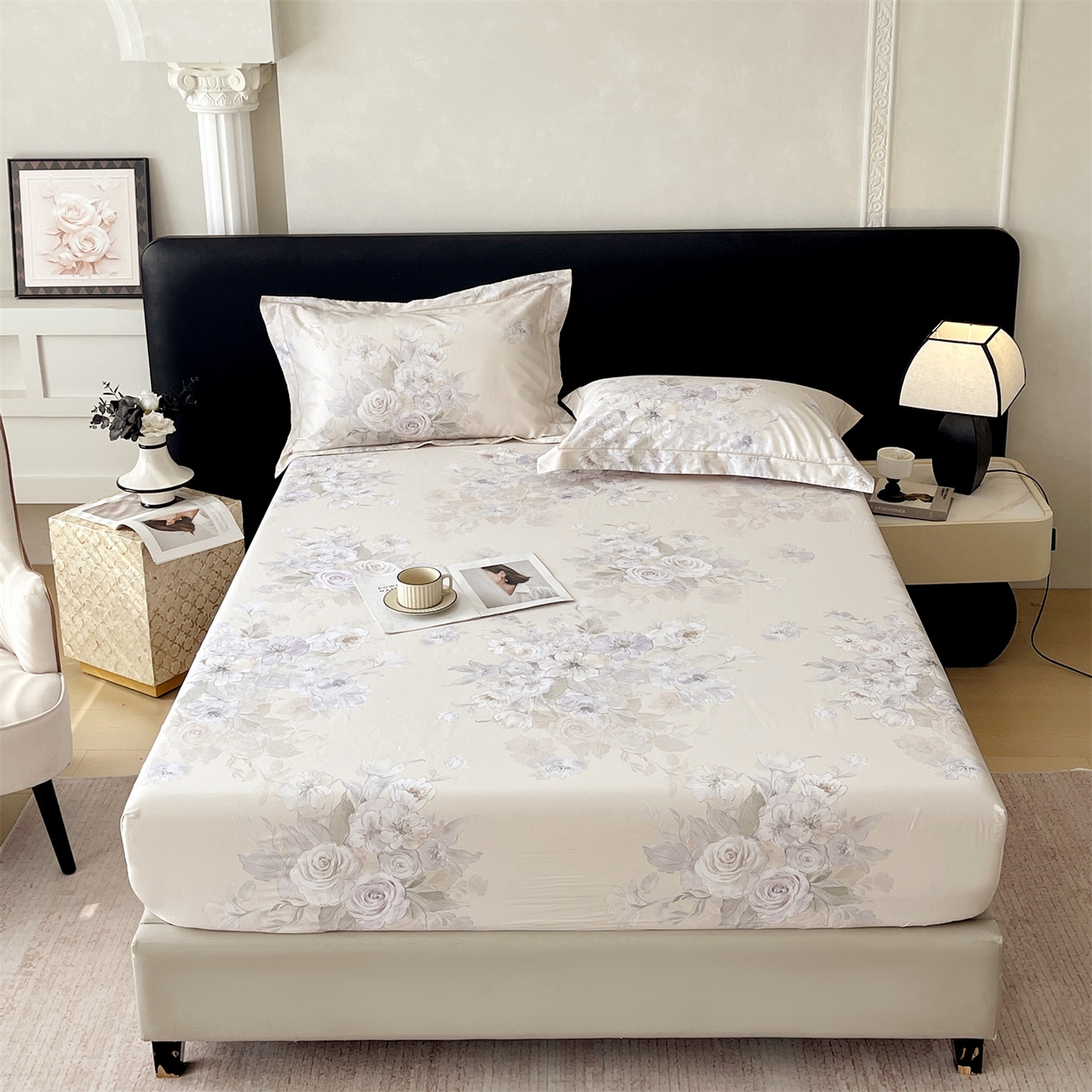 91家纺网 家纺一手货源 找家纺 宝齐莱家纺 2026新款全棉纯棉活性印花单床笠床笠单件 花开锦绣