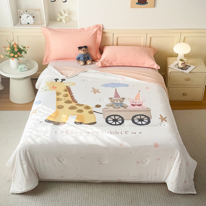 米乐被业 2026新款大板氨纶凉感夏被被子被芯 快乐长颈鹿