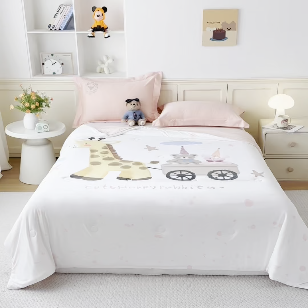 91家纺网 家纺一手货源 找家纺 米乐被业 2026新款大板氨纶凉感夏被被子被芯 快乐长颈鹿