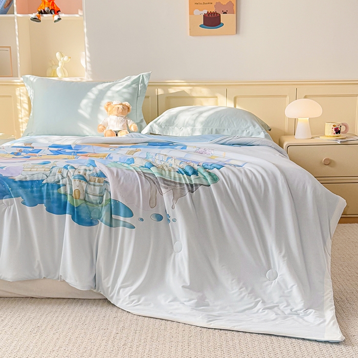 91家纺网 家纺一手货源 找家纺 米乐被业 2026新款大板氨纶凉感夏被被子被芯 童话世界