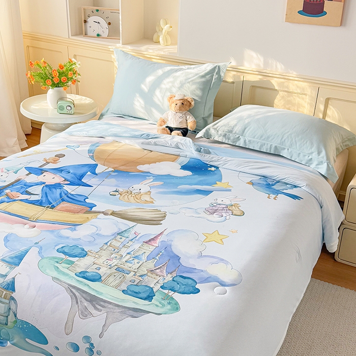 91家纺网 家纺一手货源 找家纺 米乐被业 2026新款大板氨纶凉感夏被被子被芯 童话世界