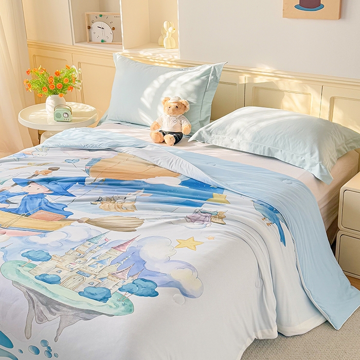 91家纺网 家纺一手货源 找家纺 米乐被业 2026新款大板氨纶凉感夏被被子被芯 童话世界