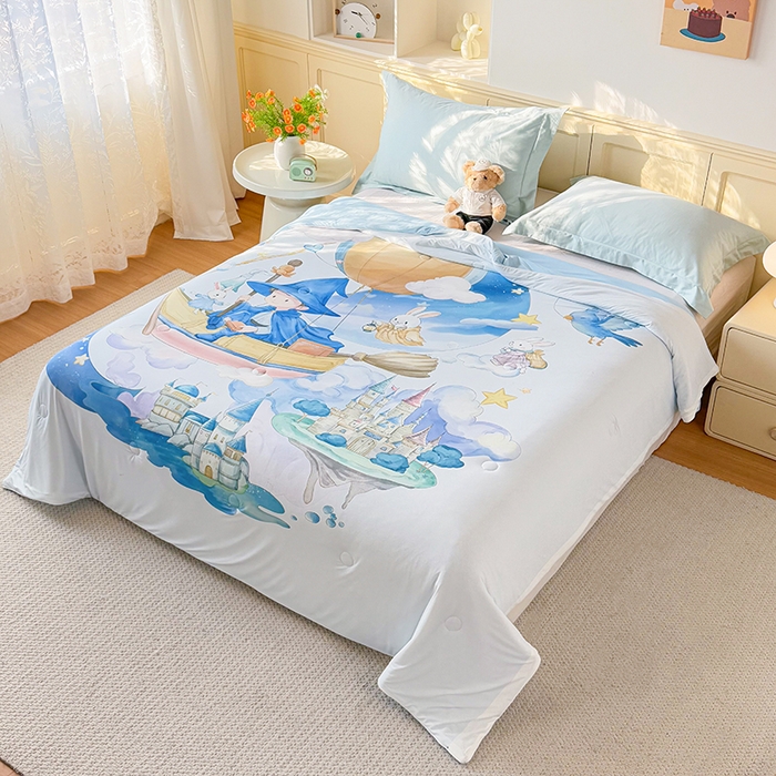 91家纺网 家纺一手货源 找家纺 米乐被业 2026新款大板氨纶凉感夏被被子被芯 童话世界