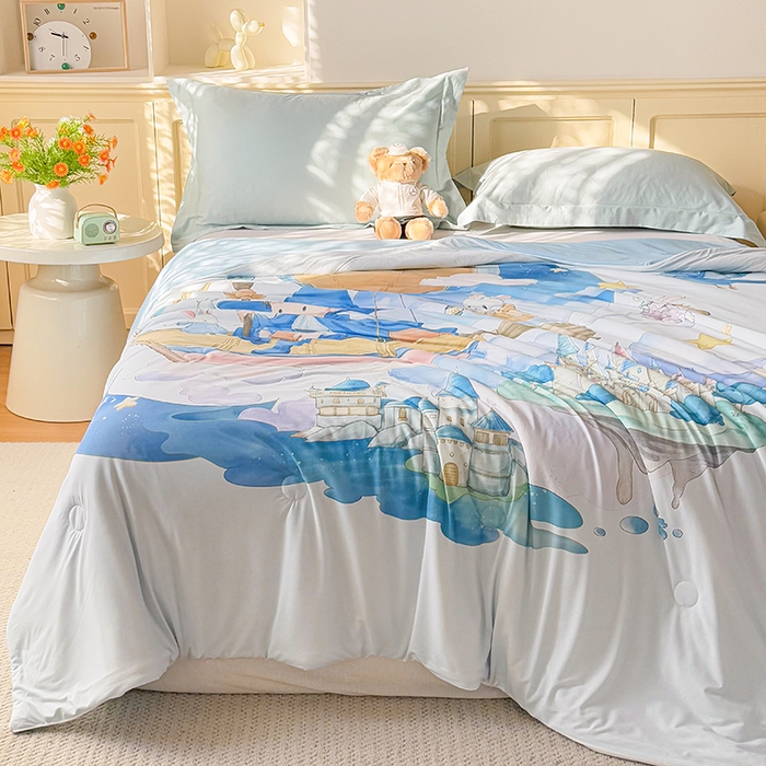 91家纺网 家纺一手货源 找家纺 米乐被业 2026新款大板氨纶凉感夏被被子被芯 童话世界