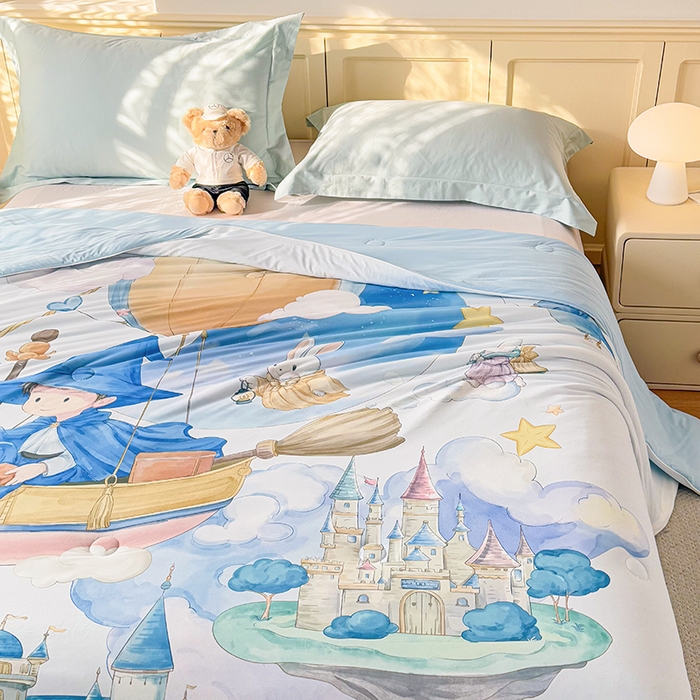 91家纺网 家纺一手货源 找家纺 米乐被业 2026新款大板氨纶凉感夏被被子被芯 童话世界