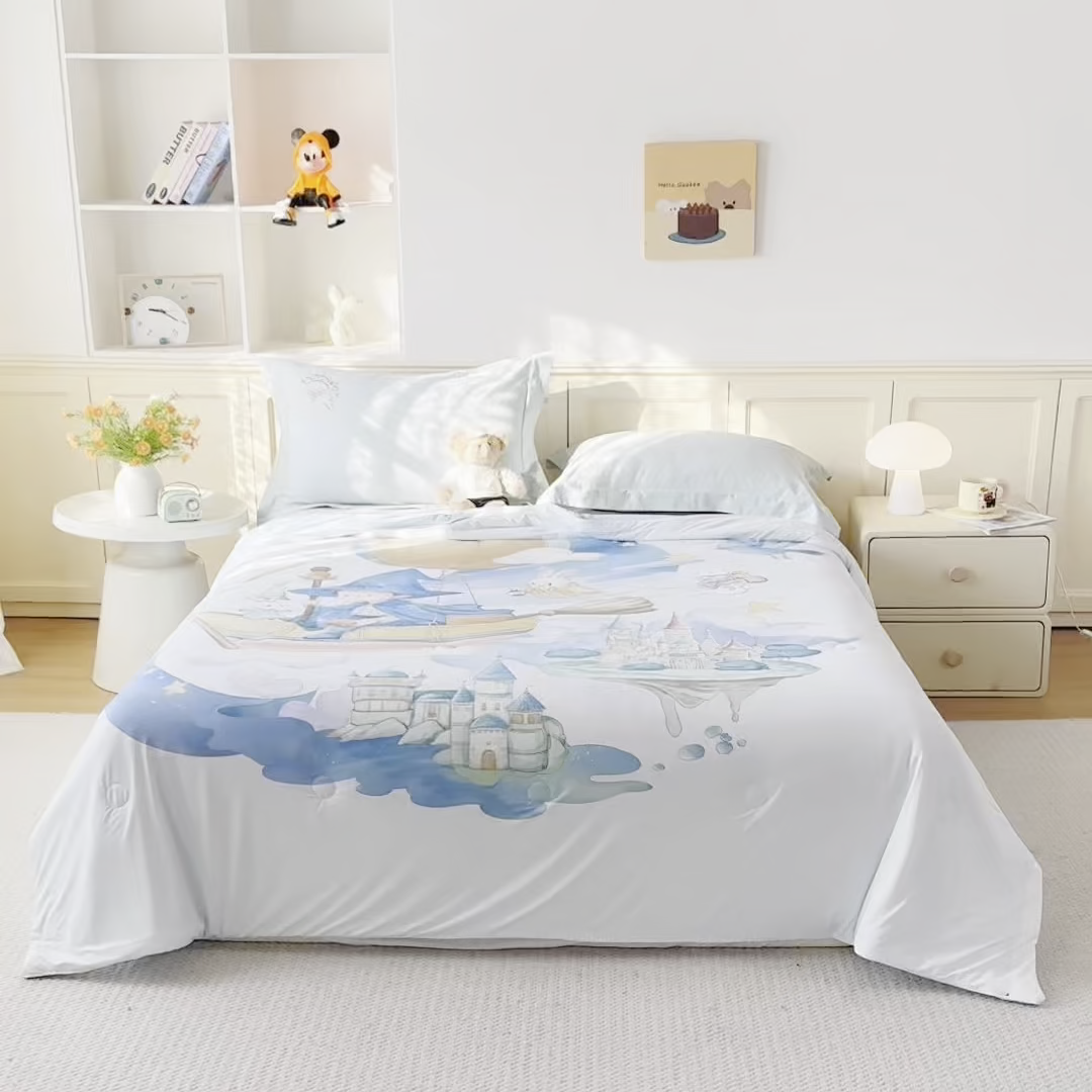 91家纺网 家纺一手货源 找家纺 米乐被业 2026新款大板氨纶凉感夏被被子被芯 童话世界