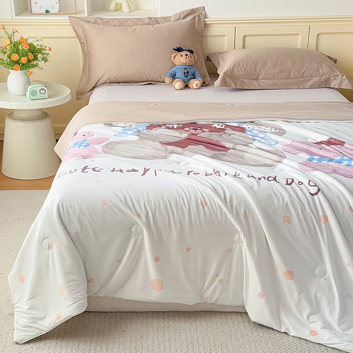 91家纺网 家纺一手货源 找家纺 米乐被业 2026新款大板氨纶凉感夏被被子被芯 玩偶聚会