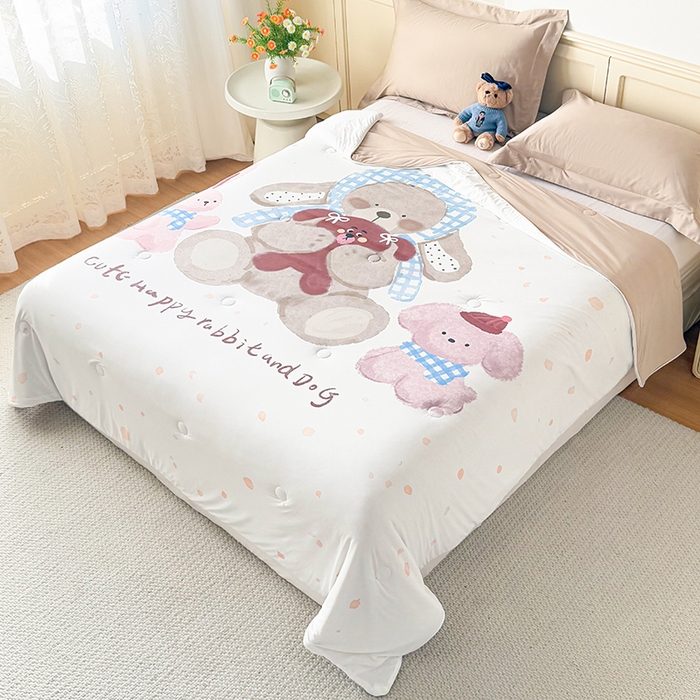 91家纺网 家纺一手货源 找家纺 米乐被业 2026新款大板氨纶凉感夏被被子被芯 玩偶聚会