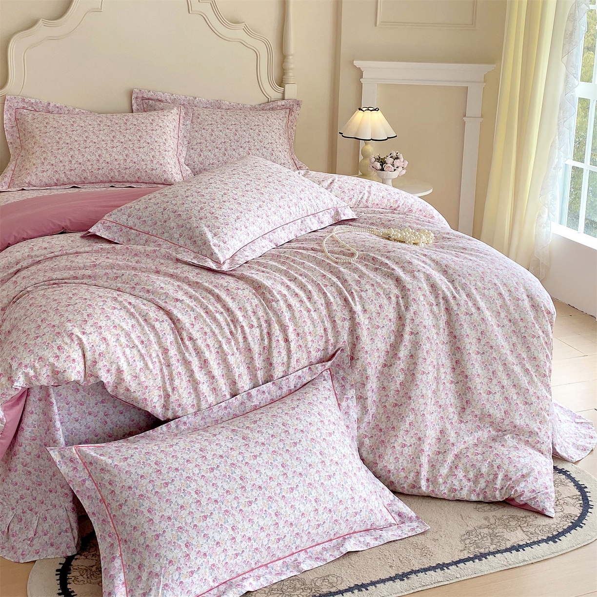 91家纺网 家纺一手货源 找家纺 宝齐莱家纺 2026新款全棉纯棉活性印花四件套 花姿漫