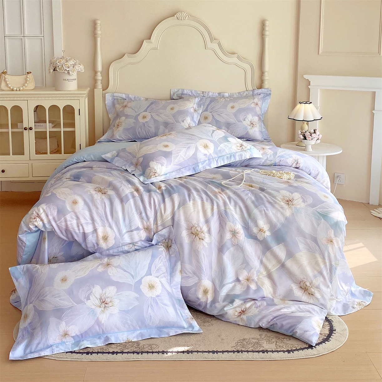 91家纺网 家纺一手货源 找家纺 宝齐莱家纺 2026新款全棉纯棉活性印花四件套 蓝色梦幻