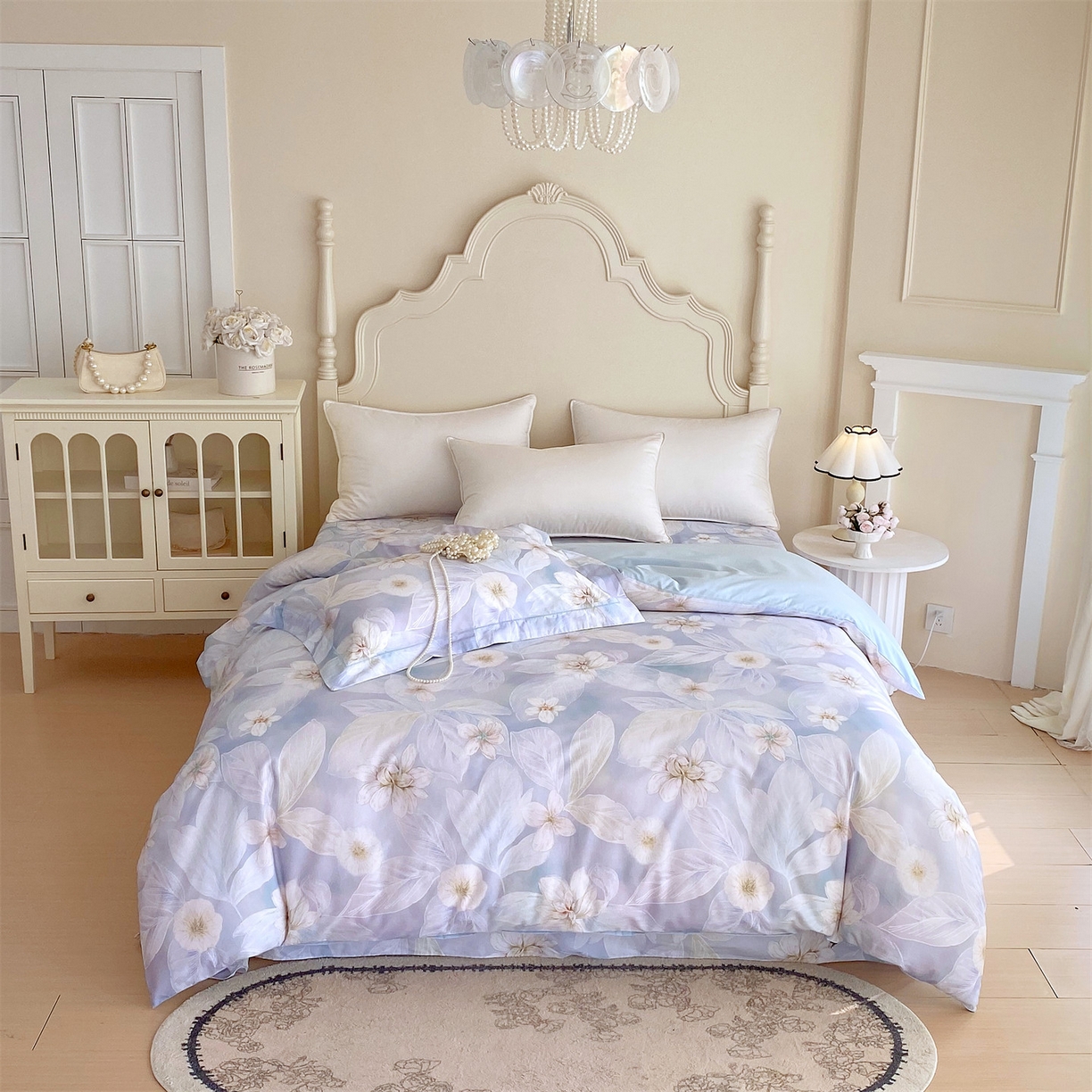 91家纺网 家纺一手货源 找家纺 宝齐莱家纺 2026新款全棉纯棉活性印花四件套 蓝色梦幻