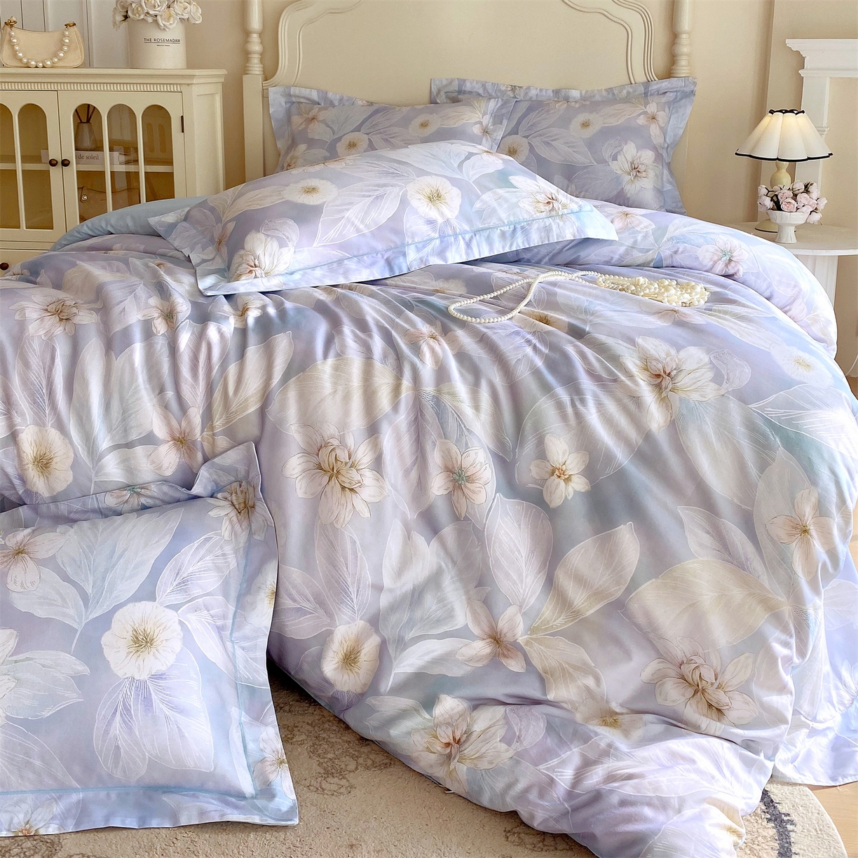 91家纺网 家纺一手货源 找家纺 宝齐莱家纺 2026新款全棉纯棉活性印花四件套 蓝色梦幻