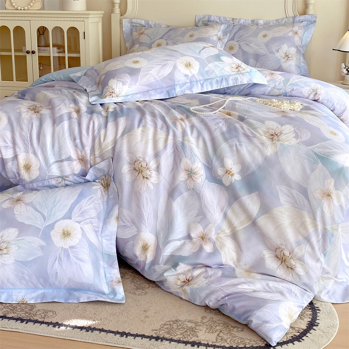 91家纺网 家纺一手货源 找家纺 宝齐莱家纺 2026新款全棉纯棉活性印花四件套 蓝色梦幻