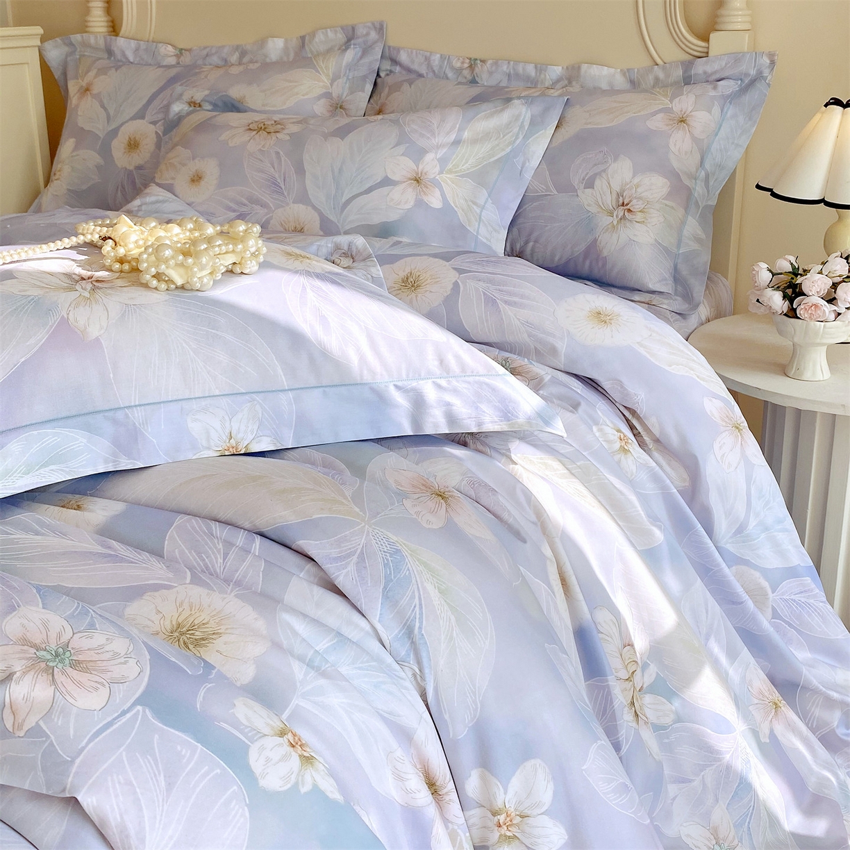 91家纺网 家纺一手货源 找家纺 宝齐莱家纺 2026新款全棉纯棉活性印花四件套 蓝色梦幻