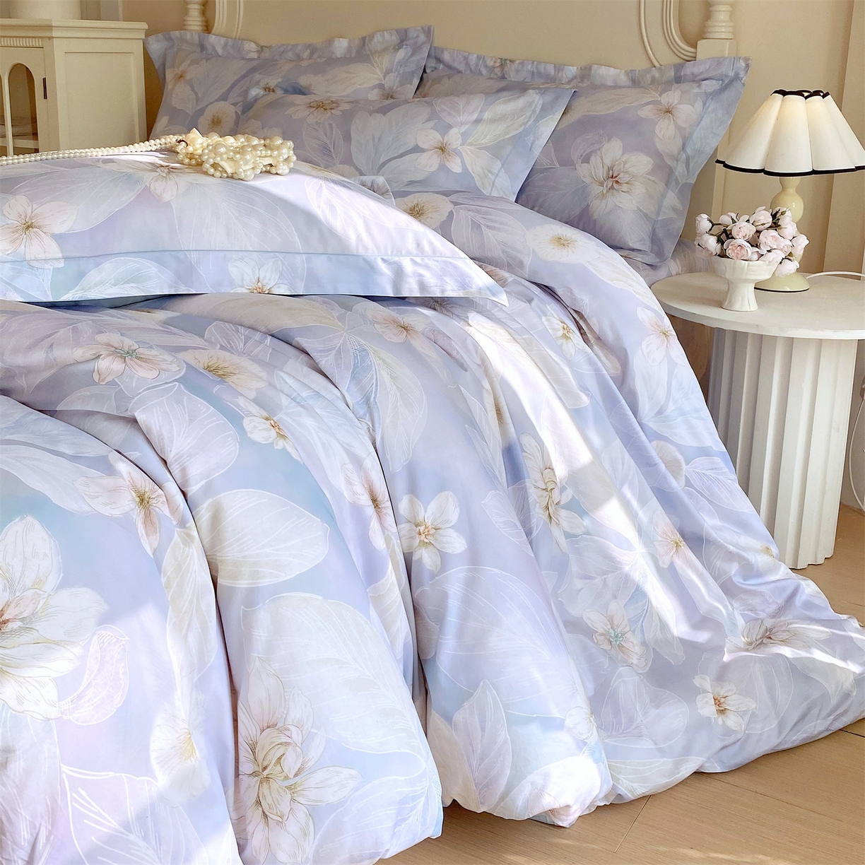 91家纺网 家纺一手货源 找家纺 宝齐莱家纺 2026新款全棉纯棉活性印花四件套 蓝色梦幻