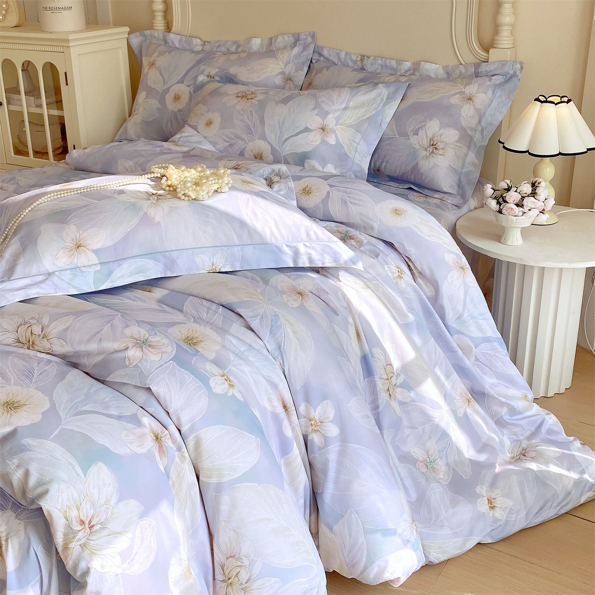 91家纺网 家纺一手货源 找家纺 宝齐莱家纺 2026新款全棉纯棉活性印花四件套 蓝色梦幻