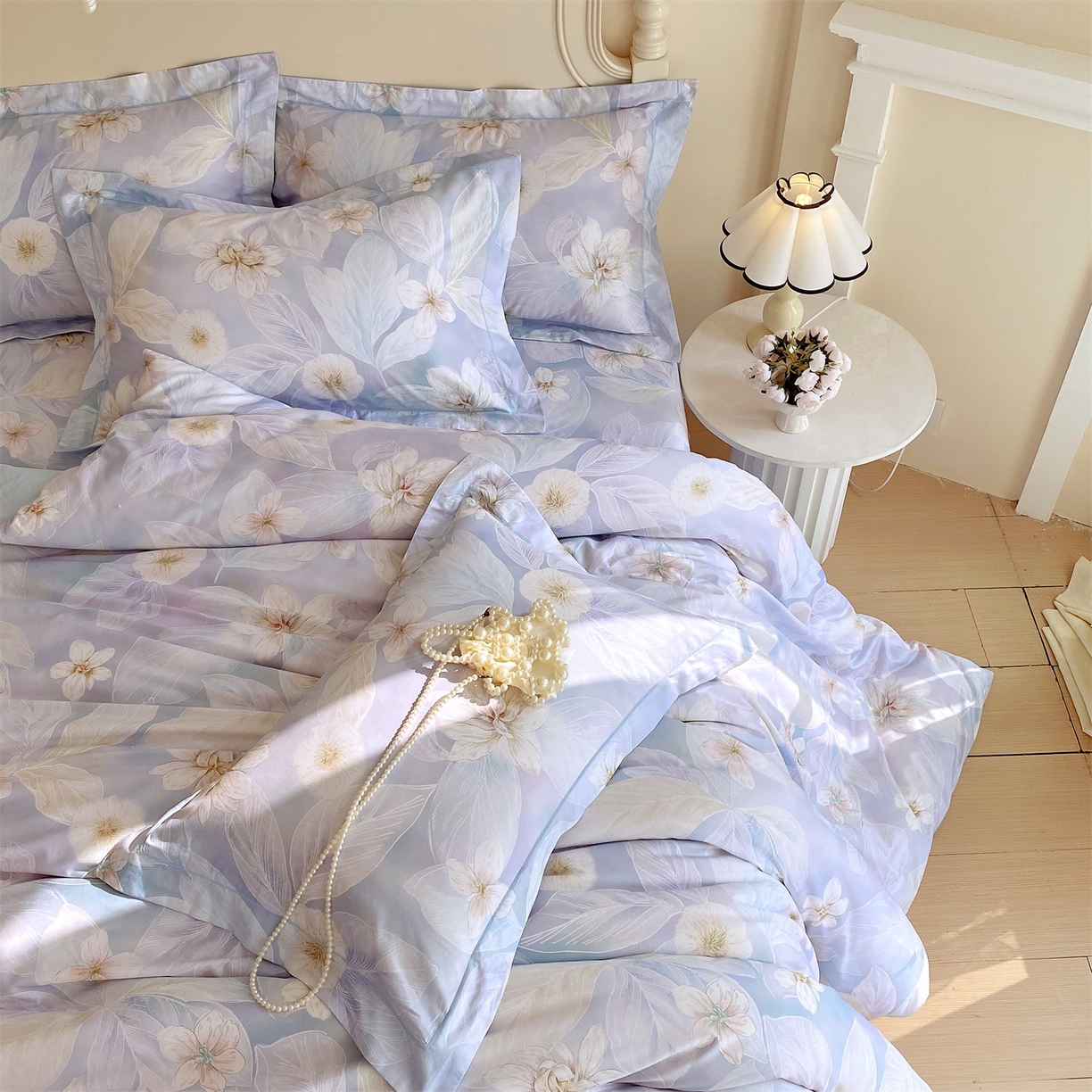 91家纺网 家纺一手货源 找家纺 宝齐莱家纺 2026新款全棉纯棉活性印花四件套 蓝色梦幻