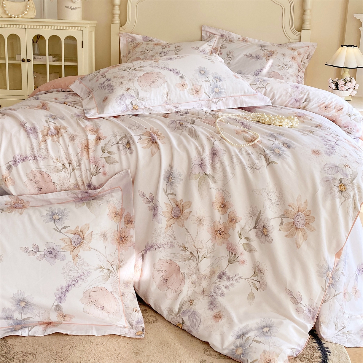 91家纺网 家纺一手货源 找家纺 宝齐莱家纺 2026新款全棉纯棉活性印花四件套 云裳仙子