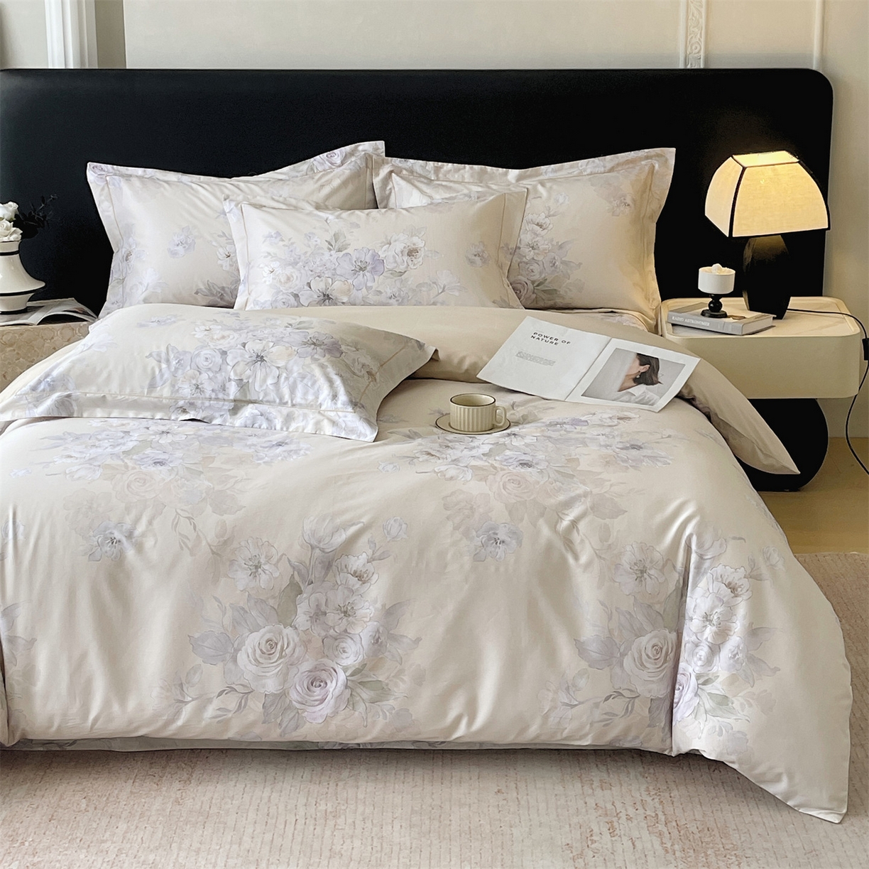 91家纺网 家纺一手货源 找家纺 宝齐莱家纺 2026新款全棉纯棉活性印花四件套 花开锦绣