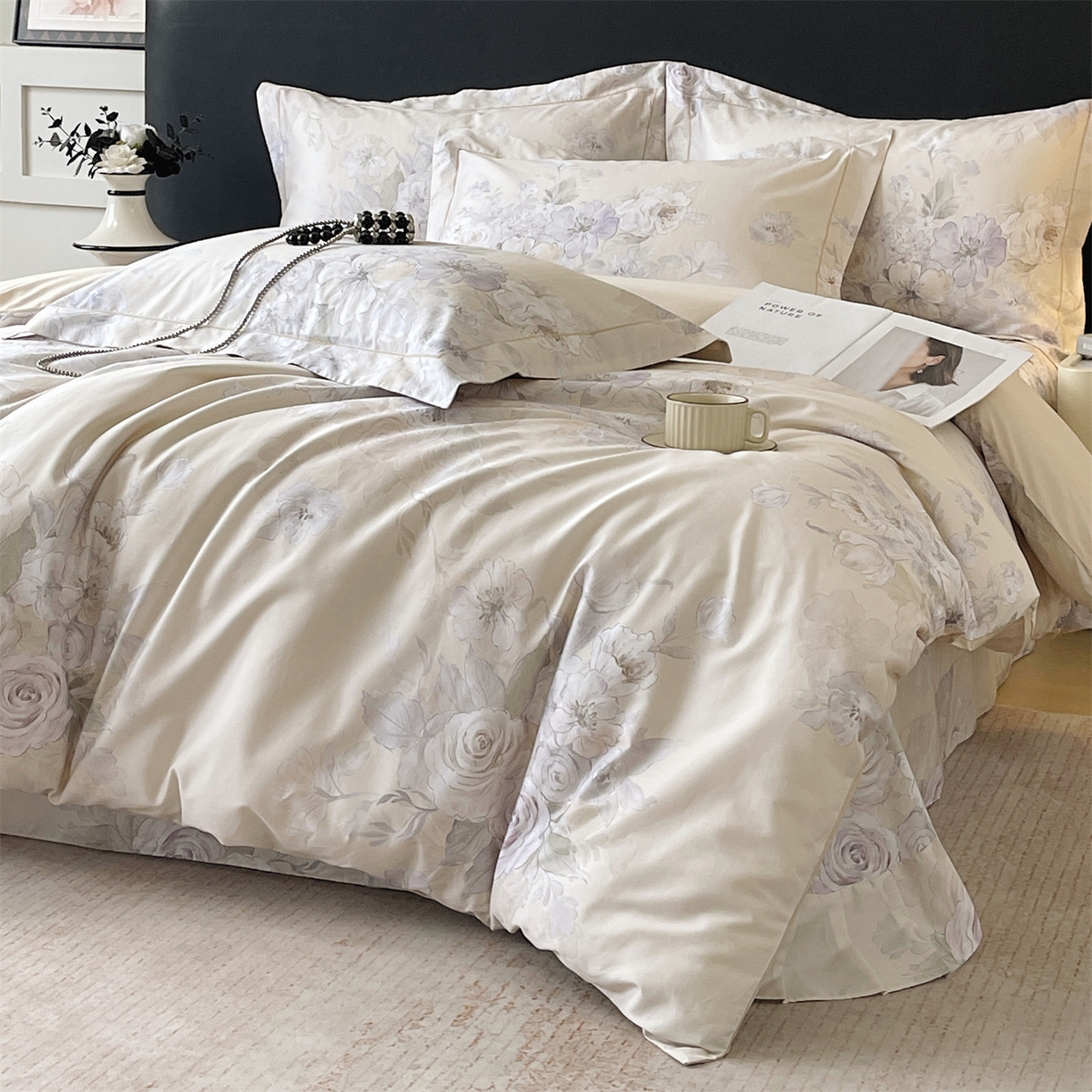 91家纺网 家纺一手货源 找家纺 宝齐莱家纺 2026新款全棉纯棉活性印花四件套 花开锦绣