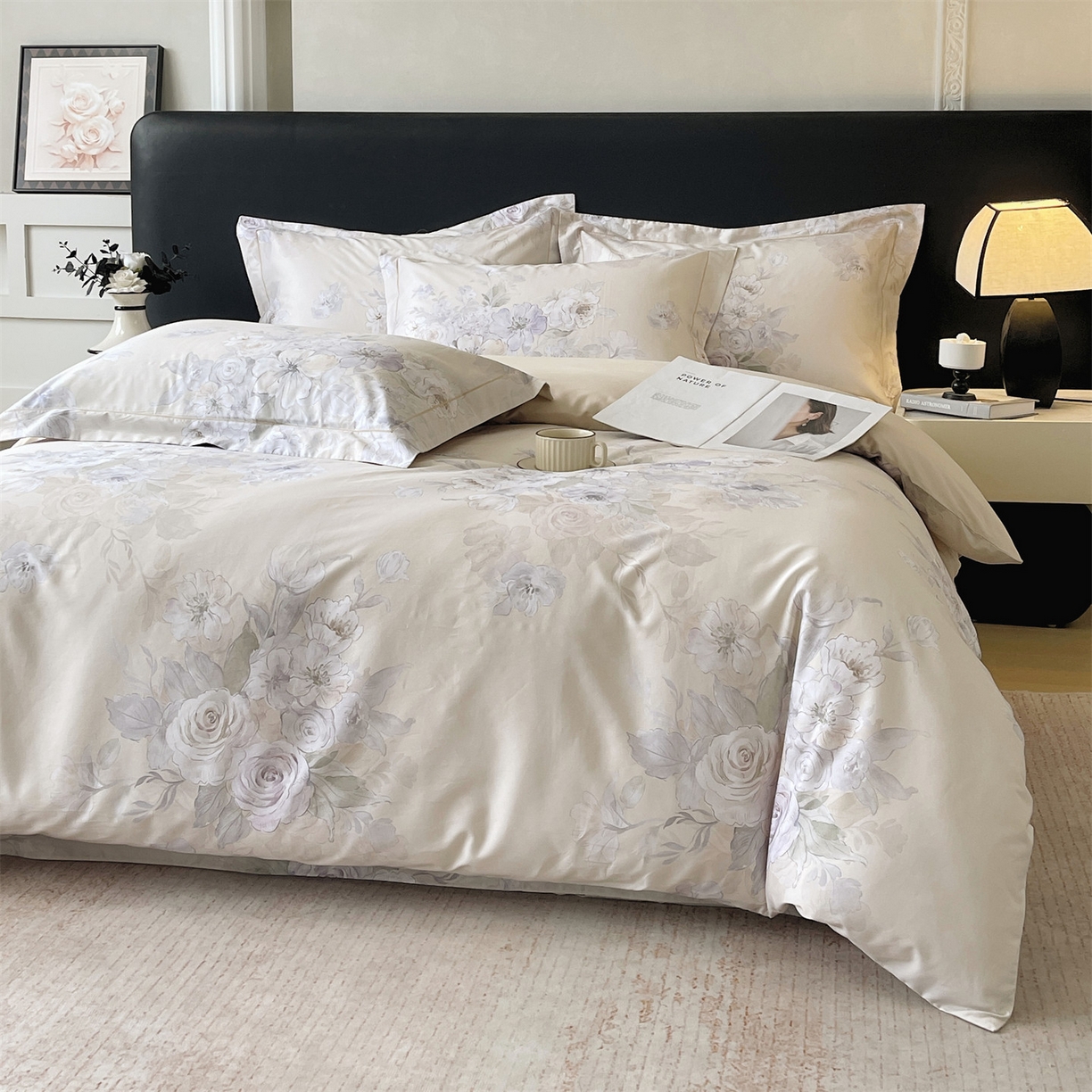 91家纺网 家纺一手货源 找家纺 宝齐莱家纺 2026新款全棉纯棉活性印花四件套 花开锦绣