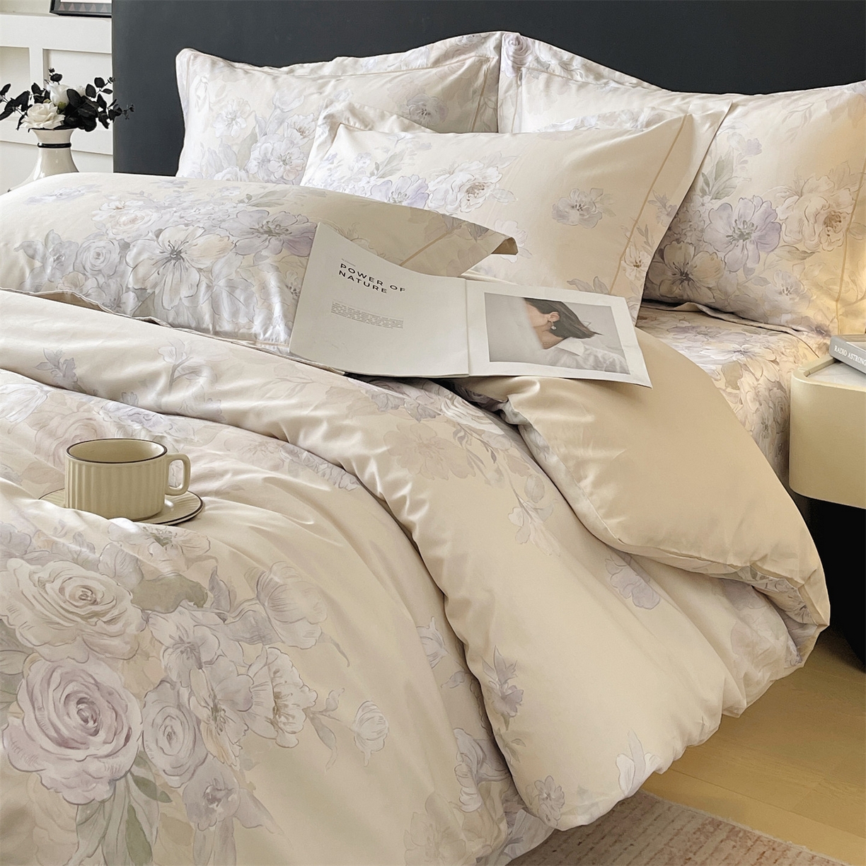 91家纺网 家纺一手货源 找家纺 宝齐莱家纺 2026新款全棉纯棉活性印花四件套 花开锦绣