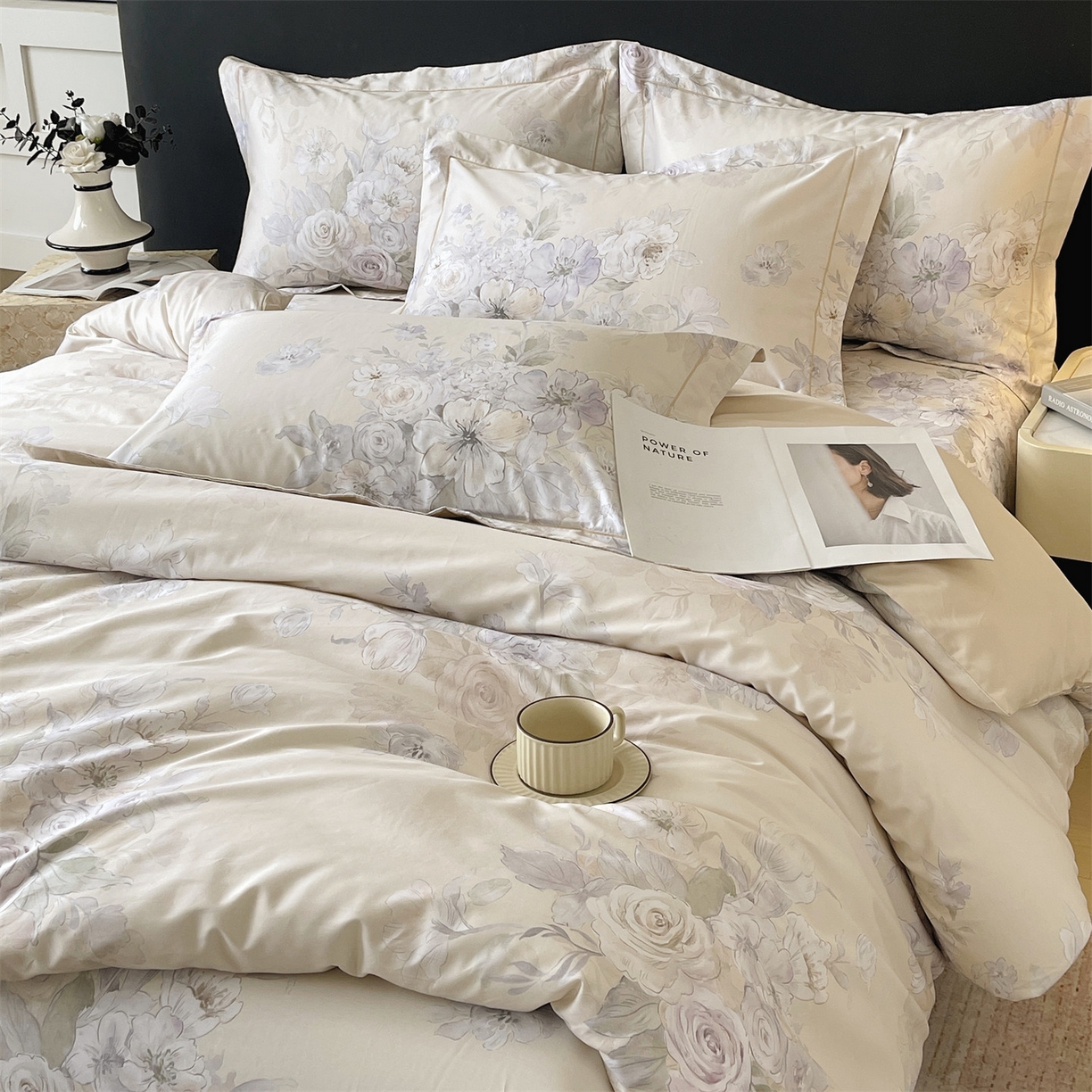 91家纺网 家纺一手货源 找家纺 宝齐莱家纺 2026新款全棉纯棉活性印花四件套 花开锦绣