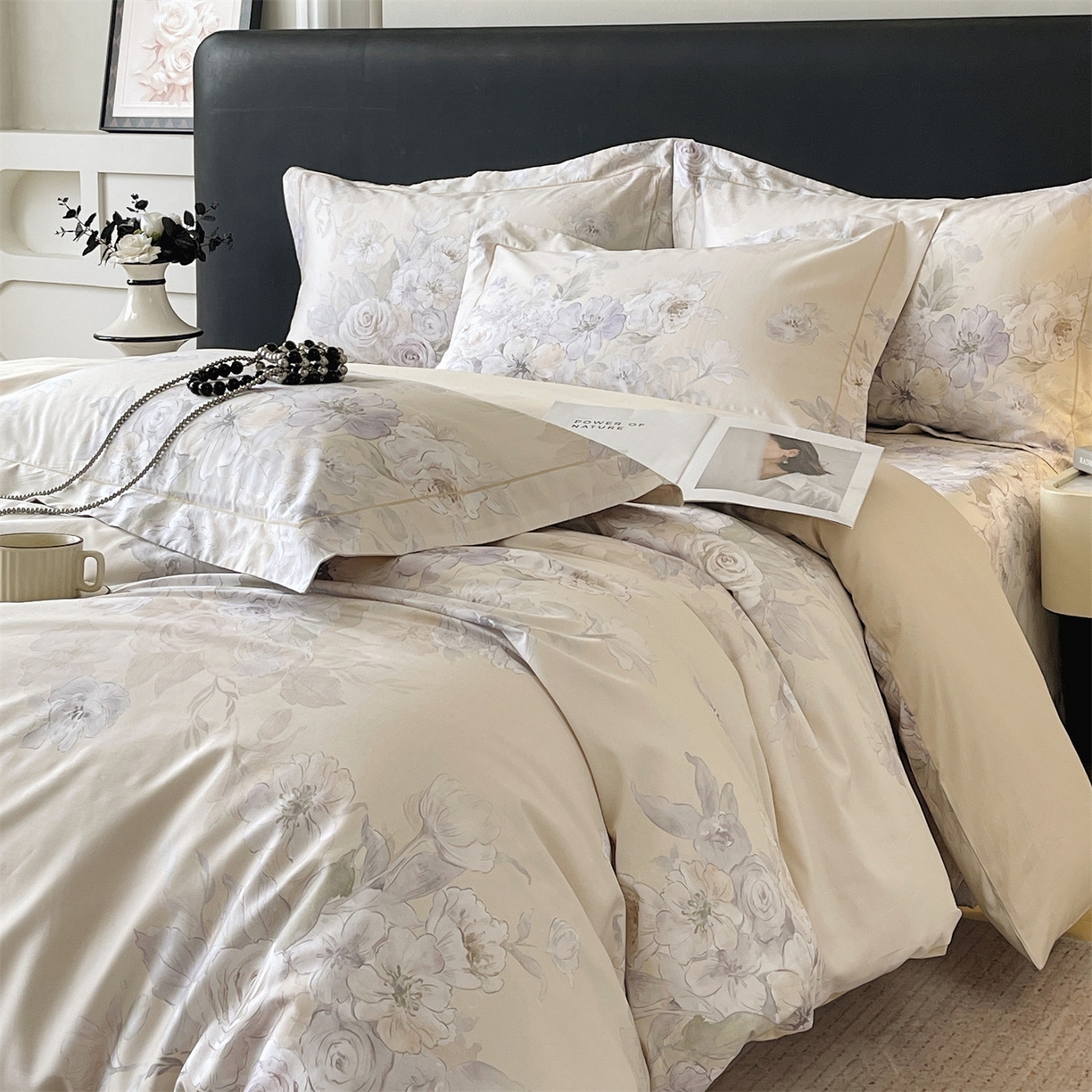 91家纺网 家纺一手货源 找家纺 宝齐莱家纺 2026新款全棉纯棉活性印花四件套 花开锦绣