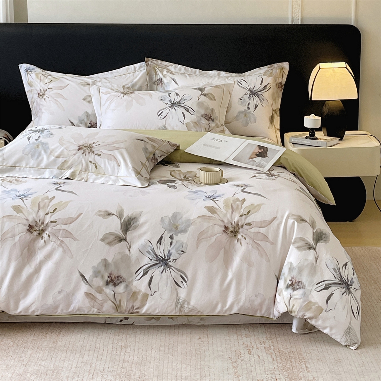 91家纺网 家纺一手货源 找家纺 宝齐莱家纺 2026新款全棉纯棉活性印花四件套 花知晓