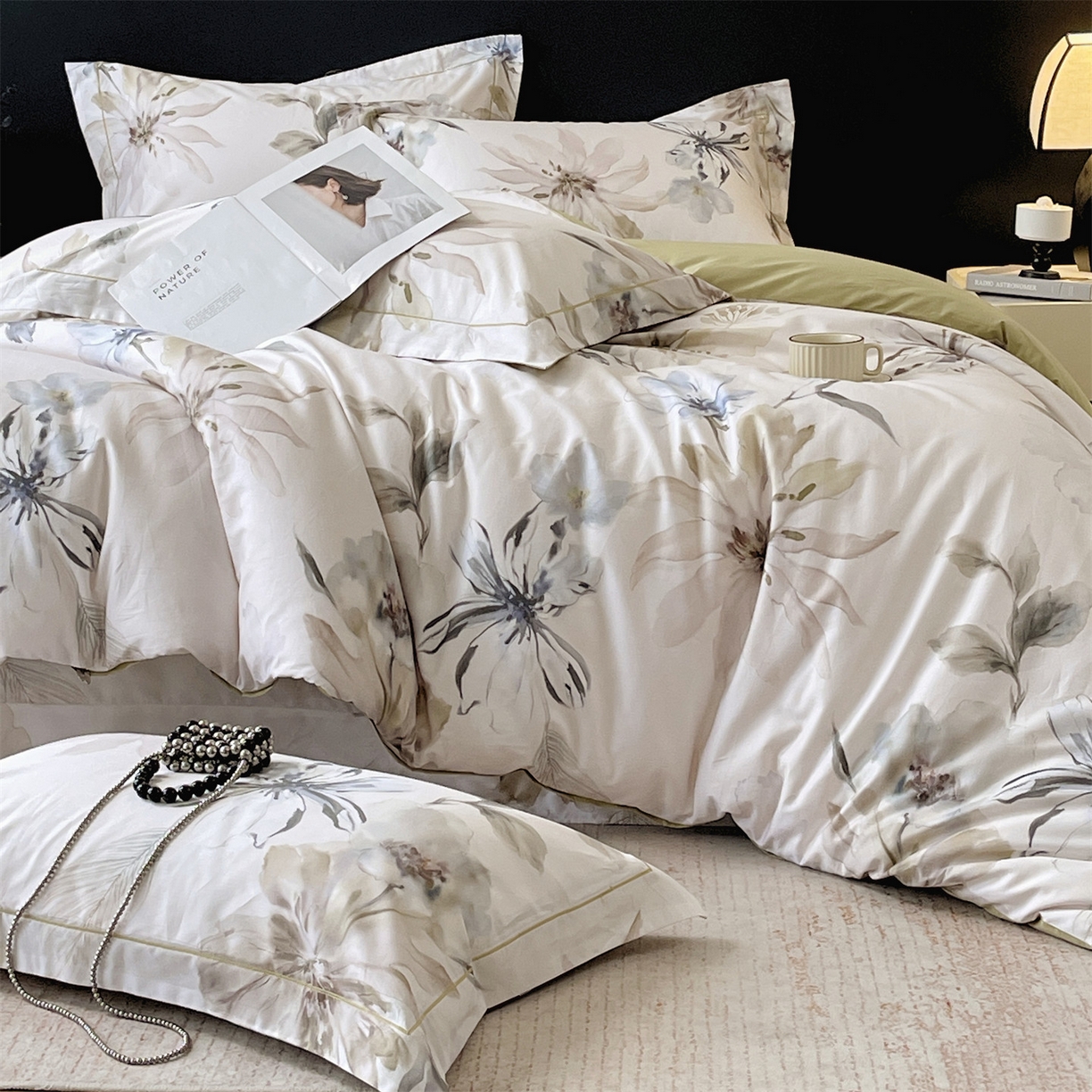 91家纺网 家纺一手货源 找家纺 宝齐莱家纺 2026新款全棉纯棉活性印花四件套 花知晓