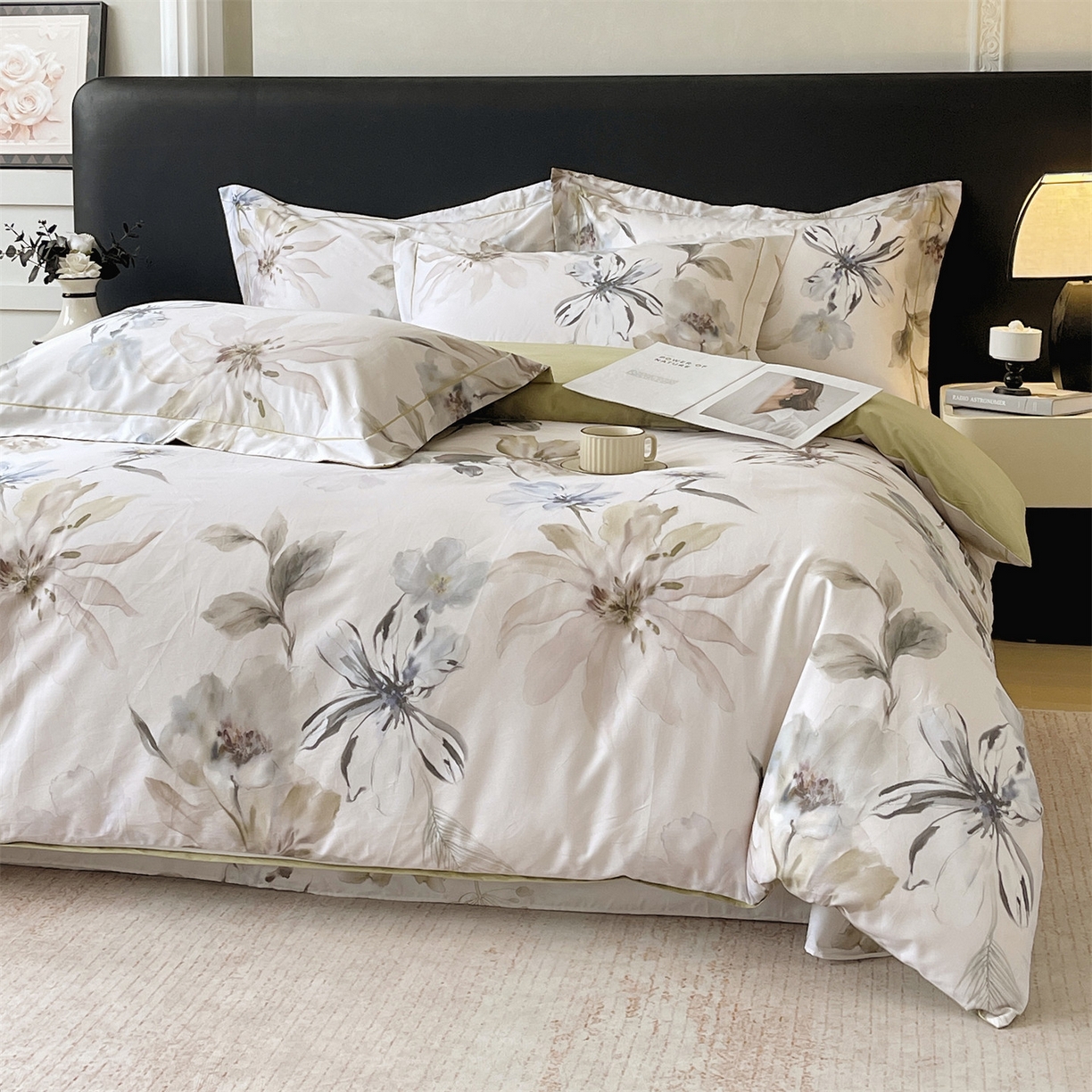 91家纺网 家纺一手货源 找家纺 宝齐莱家纺 2026新款全棉纯棉活性印花四件套 花知晓