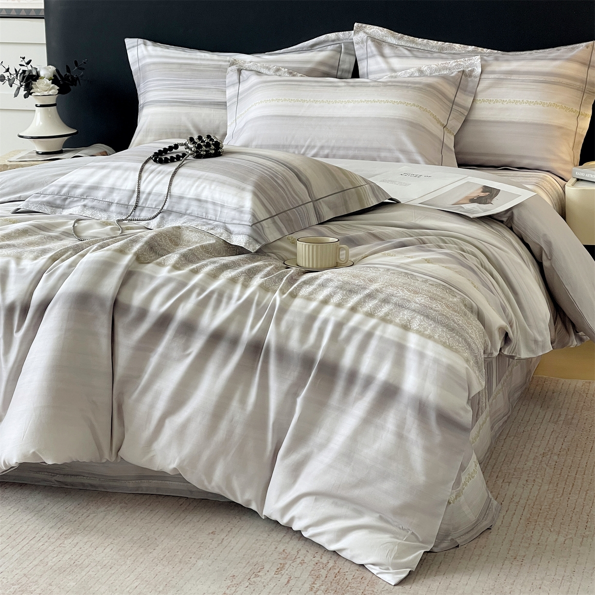 91家纺网 家纺一手货源 找家纺 宝齐莱家纺 2026新款全棉纯棉活性印花四件套 时光记忆