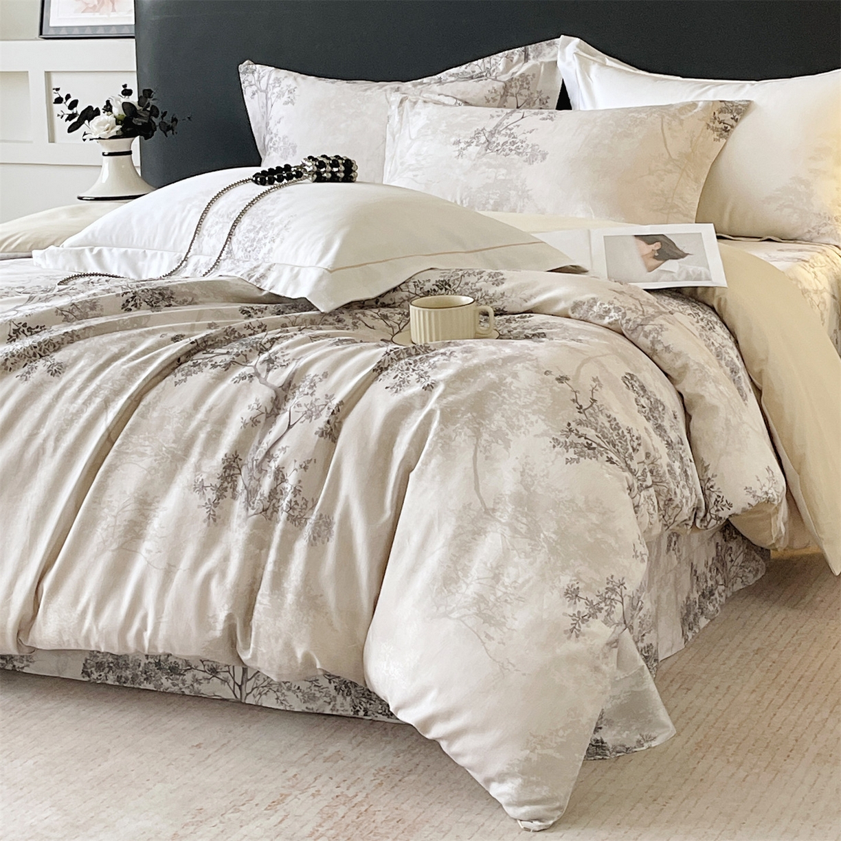 91家纺网 家纺一手货源 找家纺 宝齐莱家纺 2026新款全棉纯棉活性印花四件套 月光森林