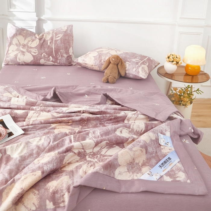 91家纺网 家纺一手货源 找家纺 黛妮雅 2026新款里外全棉印花棉花被纯棉夏被夏凉被空调被 夏被四件套暖屿-豆沙