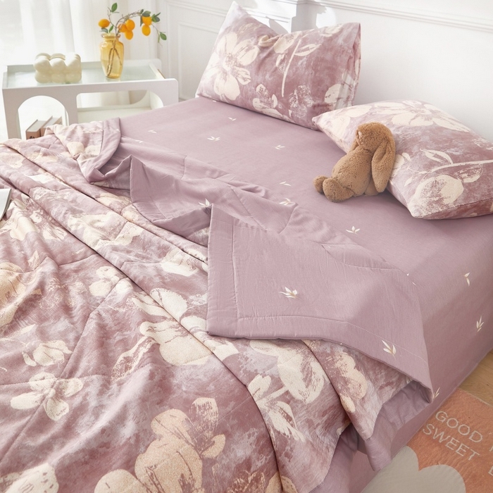 91家纺网 家纺一手货源 找家纺 黛妮雅 2026新款里外全棉印花棉花被纯棉夏被夏凉被空调被 夏被四件套暖屿-豆沙