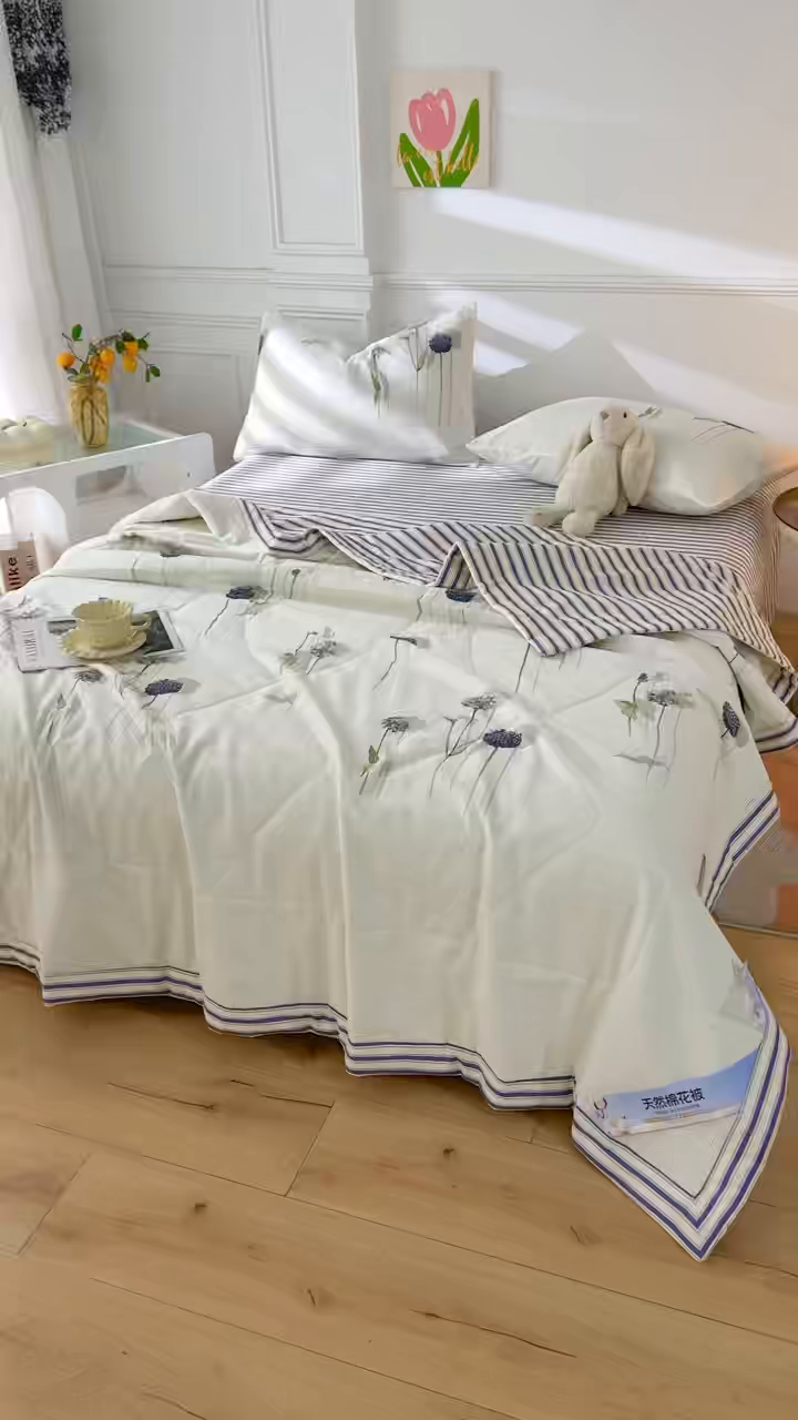 91家纺网 家纺一手货源 找家纺 黛妮雅 2026新款里外全棉印花棉花被纯棉夏被夏凉被空调被 夏被四件套蒲公英