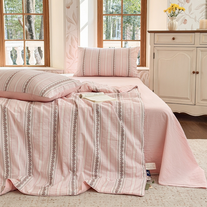 91家纺网 家纺一手货源 找家纺 （总）木楌家居 2026新款全棉提花剪花夏被四件套