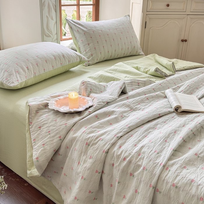 91家纺网 家纺一手货源 找家纺 木楌家居 2026新款全棉提花剪花夏被四件套 花间月