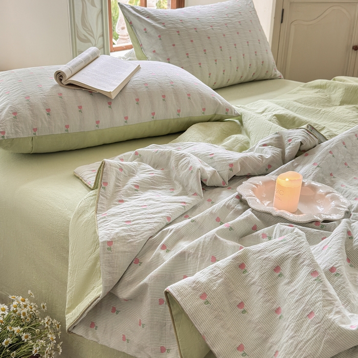 91家纺网 家纺一手货源 找家纺 木楌家居 2026新款全棉提花剪花夏被四件套 花间月