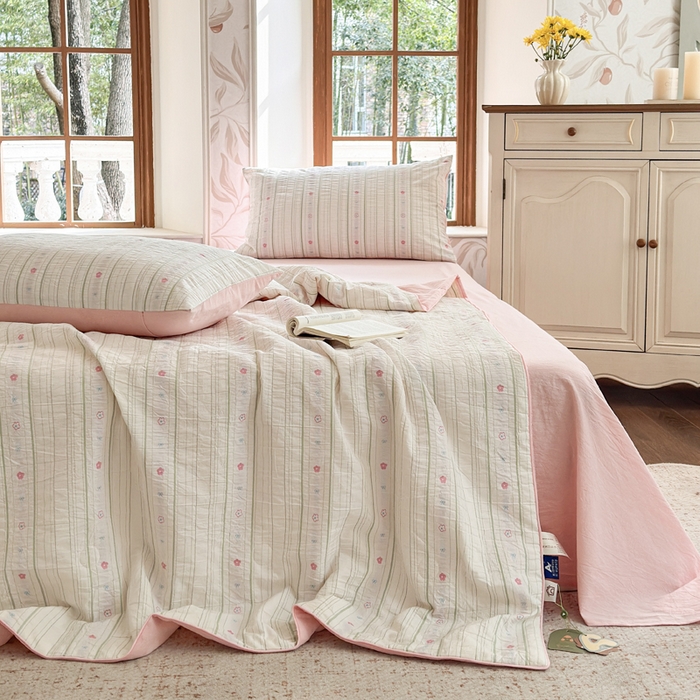 木楌家居 2026新款全棉提花剪花夏被四件套 春梦雪